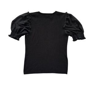 Sioni Milano Black V-Neck Top with Sheer Short Sleeves medium